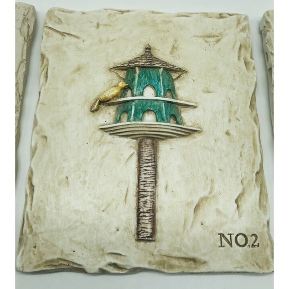 Hen Feathers 3-D Bird Houses 6x5” Cast Resin Plaques -Set Of 3- Wall Decor A1 - Picture 4 of 7